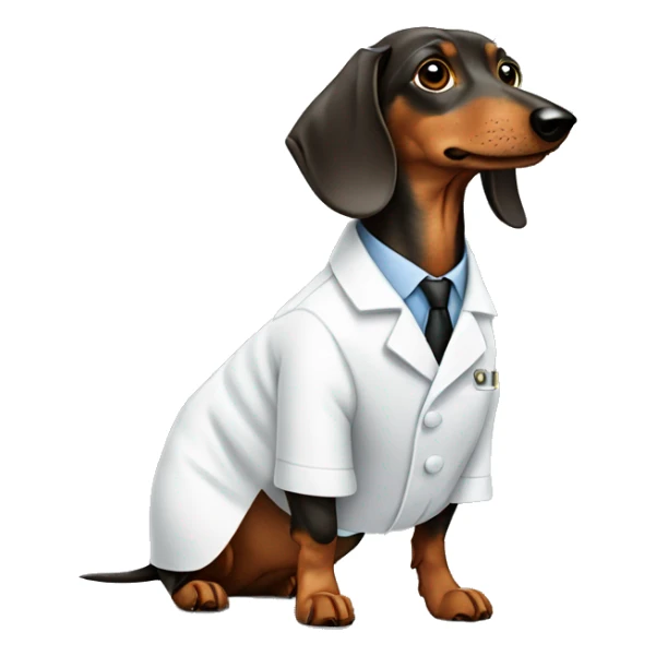 Wire-hired dachshund  dirty color wearing a lab coat sticker