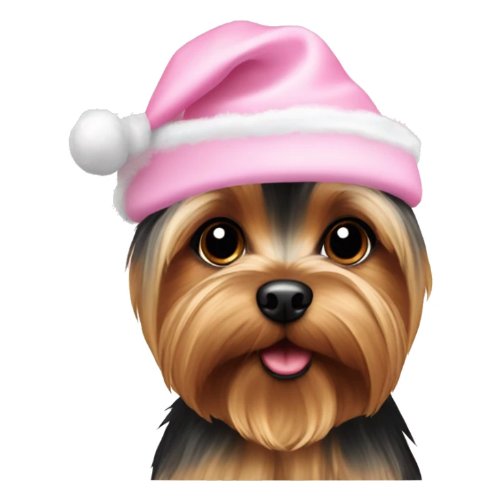 A yorkie wearing a baby pink christmas hat sticker