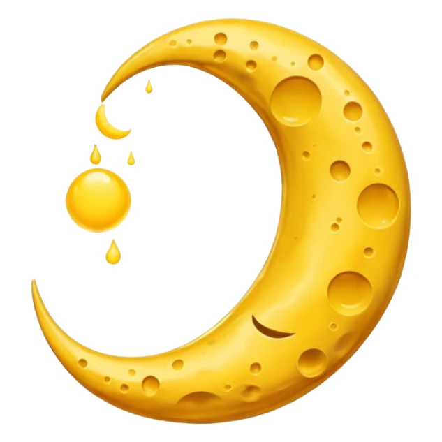 Melting waning crescent moon without any face and should in yellow colour sticker
