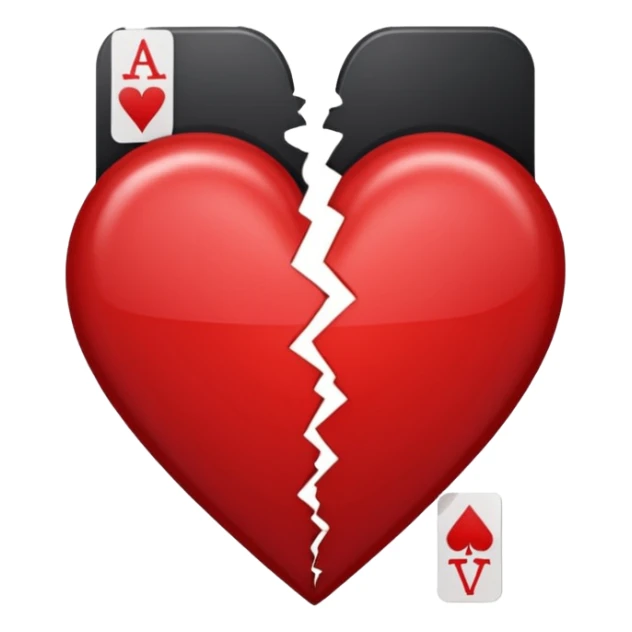 A ace of hearts playing card with a broken heart sticker