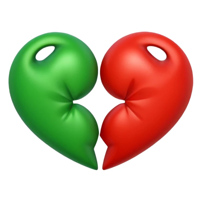 two hearts orbiting each other. one is red, the other is green sticker