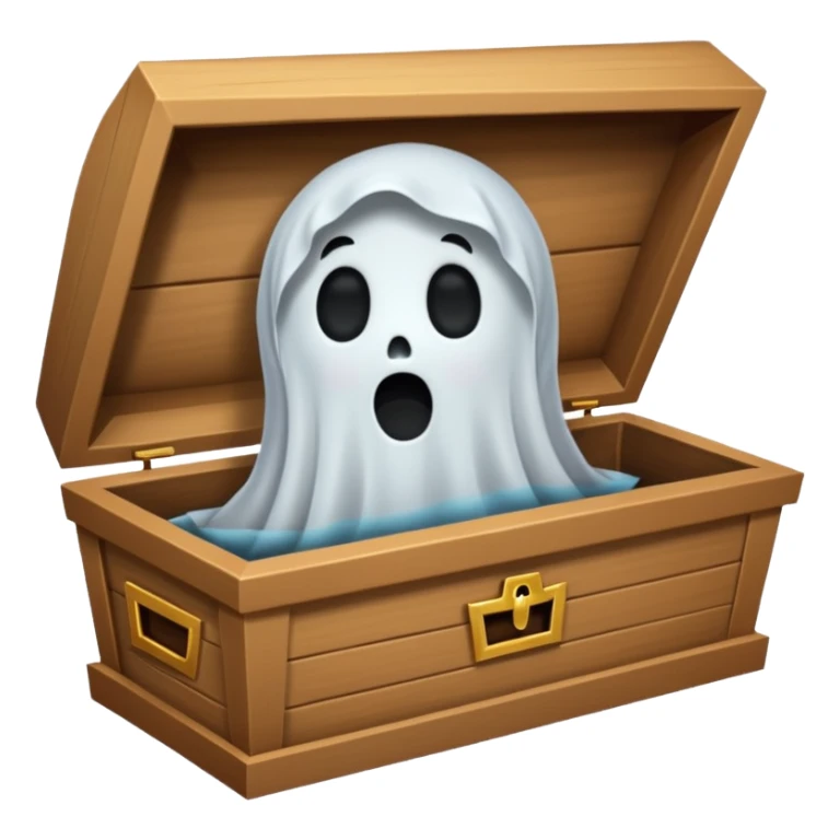 Cartoon ghost peeking from coffin cartoon-style/cute and transparent for a sticker.
 sticker