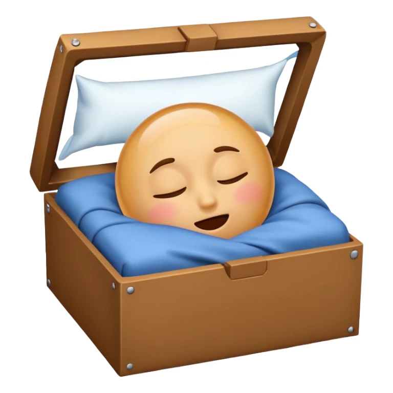 emoji of sleeping box, box is brown colored, open and empty, with a tiny Zzz bubble sticker