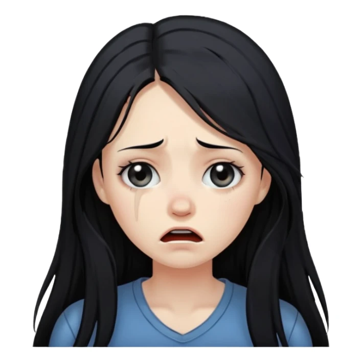 emoji of a woman with long black hair, distressed, emotional breakdown, expressive face sticker
