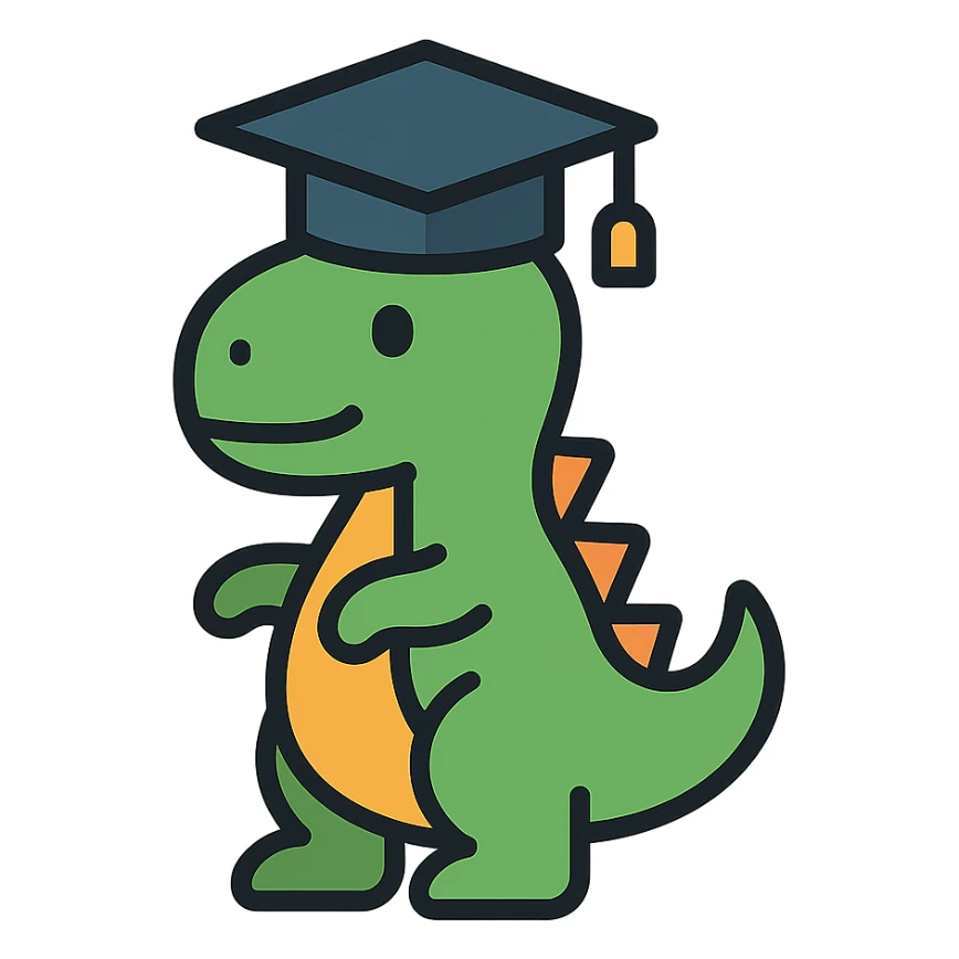 dinosaurio con gorro de grado, estilo icono lineal colorido sticker