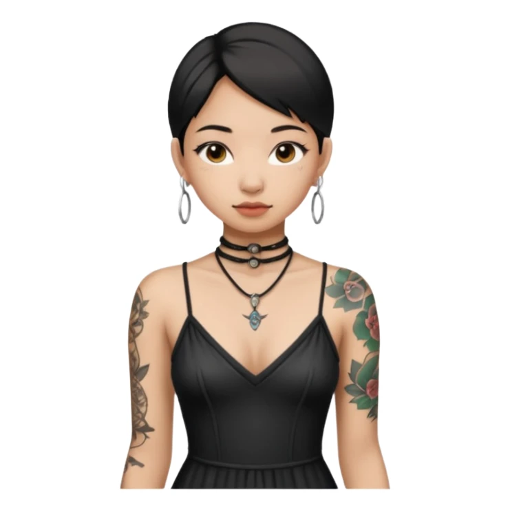 asian girl with neck tattoo and 2 string dress sticker