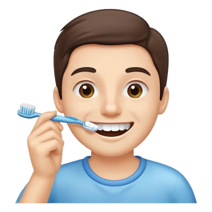 person brushing their teeth, smiling, holding a toothbrush, simple and expressive sticker