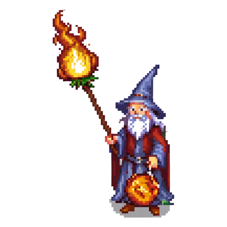 A D&D wizard casting a fireball from a staff with the text "иди нахуй" with a dark background sticker