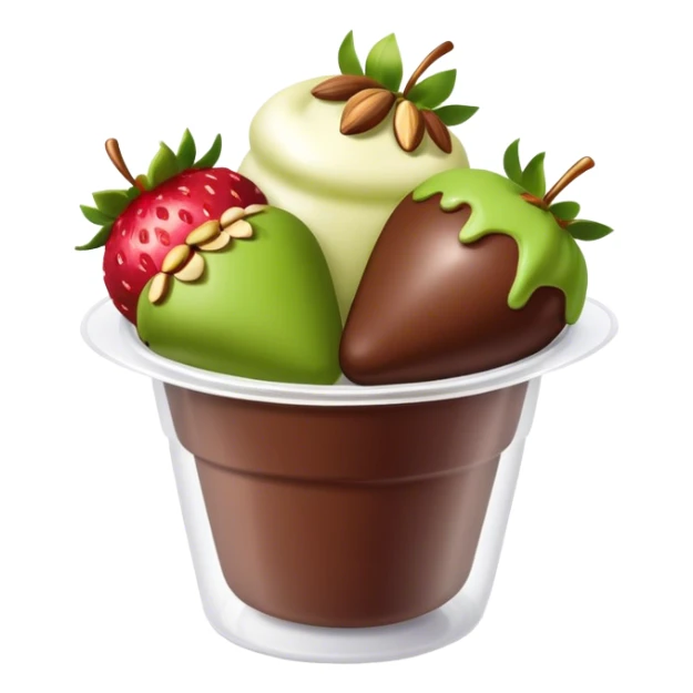 Chocolate covered strawberries with pistachio in a plastic cup sticker