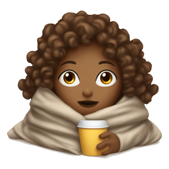brown curly haired girl inside a blanket sipping coffee eyes closed sticker