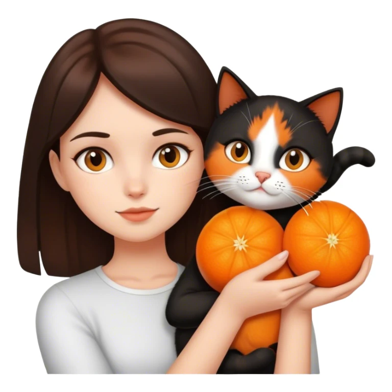 Brunette girl holding a black and orange cat sticker