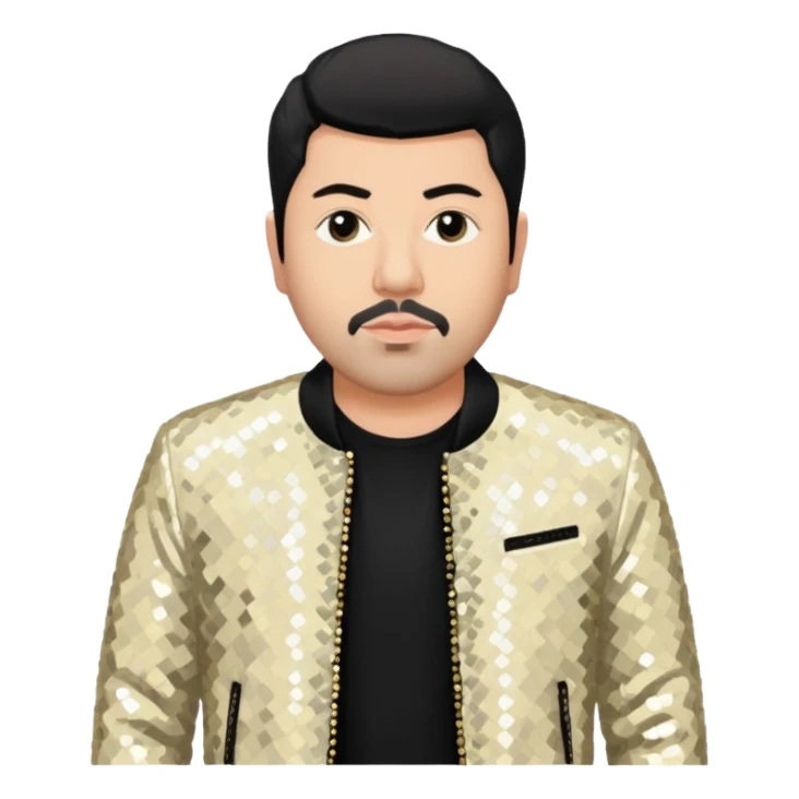 Chino Moreno with ivory sequin jacket, black shirt sticker