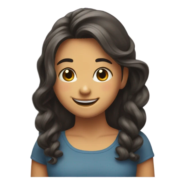 a girl smiling cheekily as she twirls her hair sticker