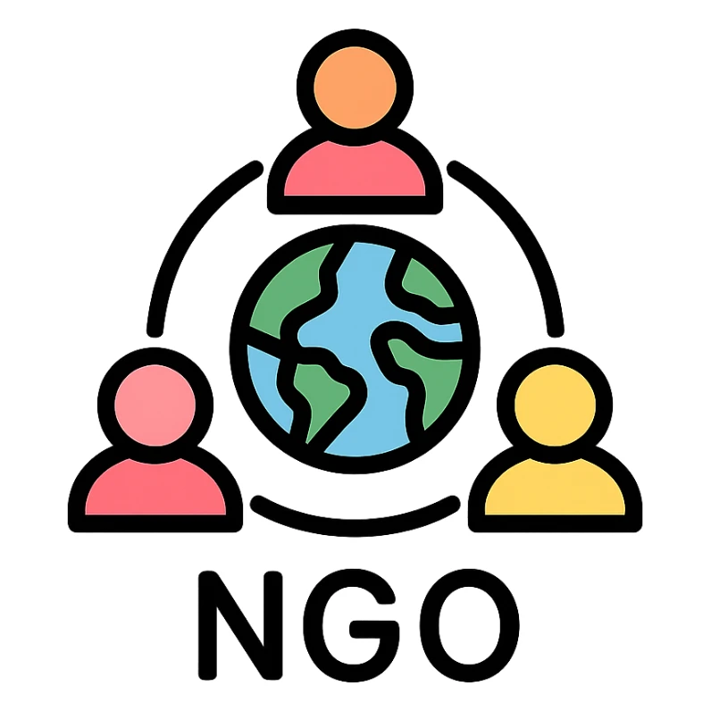 NGO icon, globe with people around it, inclusive and welcoming sticker