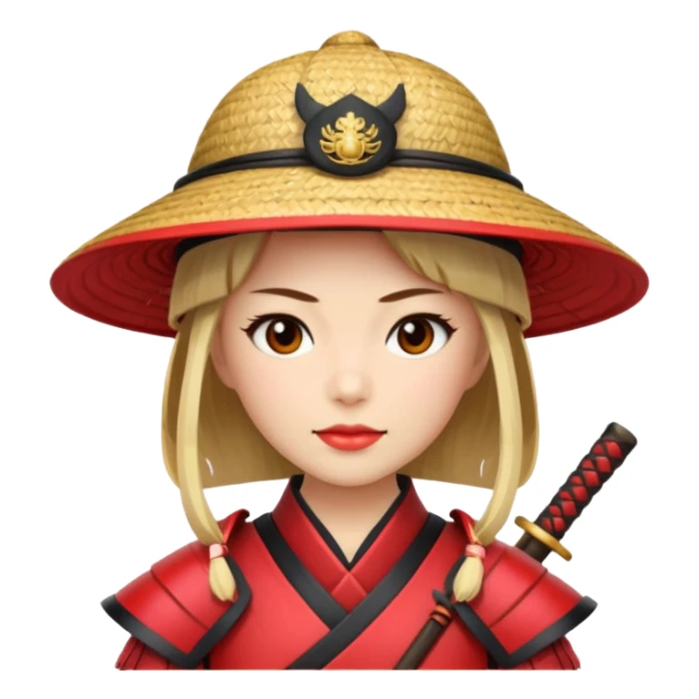 Samurai with straw hat, Warrior in red samurai armor, female, sticker