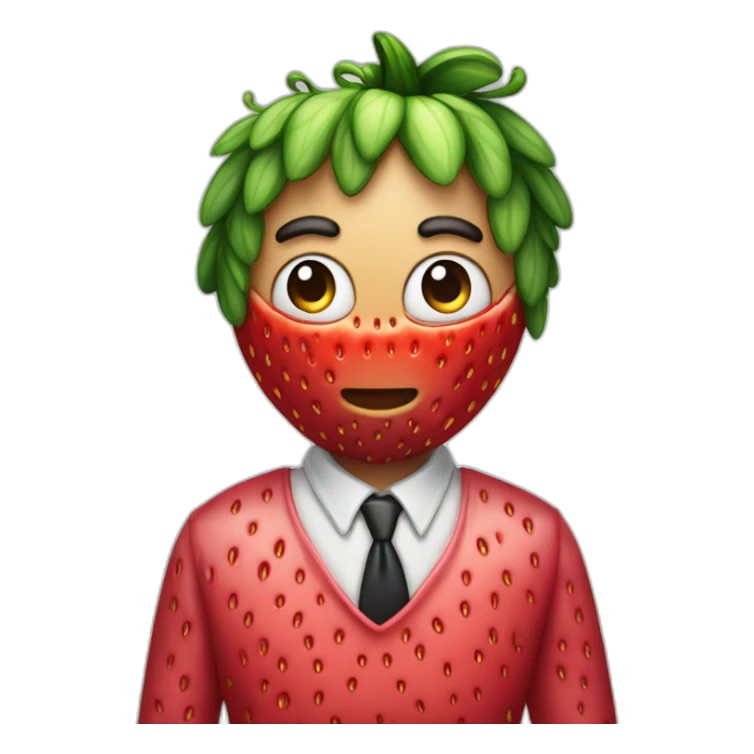 strawberry scamming who look like a human on a laptot sticker