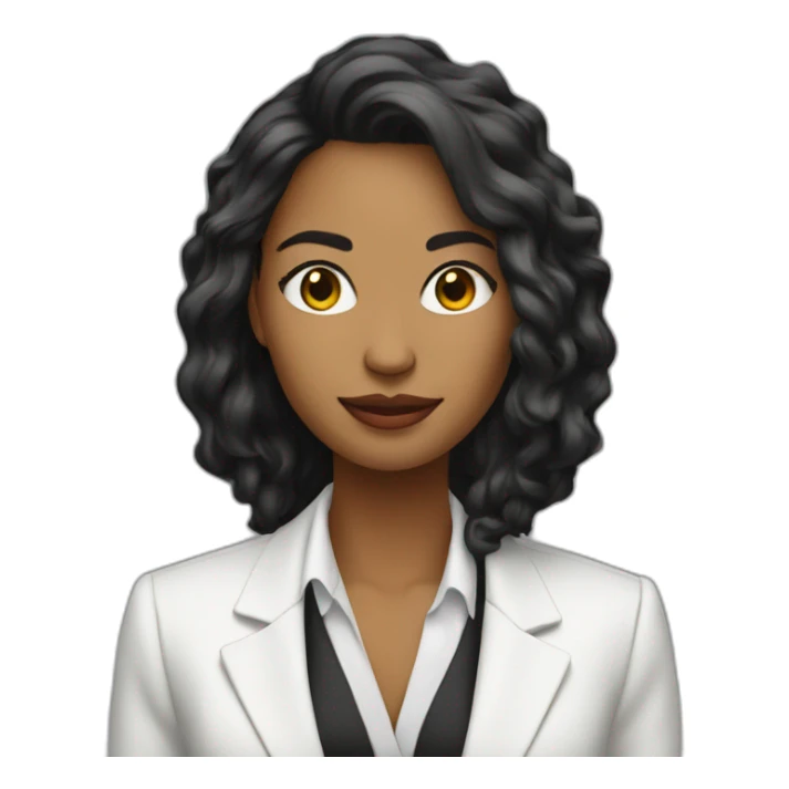 Mujer blanca pelo negro largo emprendedora con blazer sticker