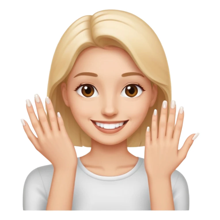 a person showing clean, trimmed nails, smiling, simple and expressive sticker