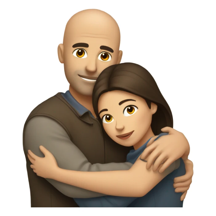 Comforting hug from brunette female to shorter bald male sticker