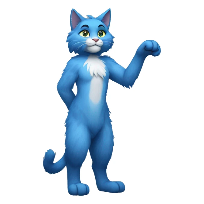 blue furry anthro cat full body sticker