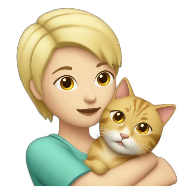 Woman with short blond hair hug cat sticker