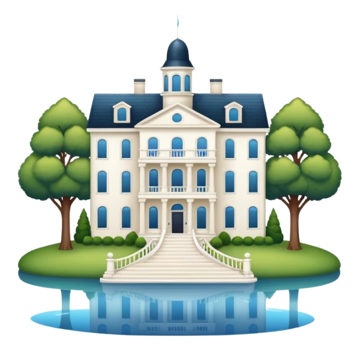 3 story white mansion with lake sticker