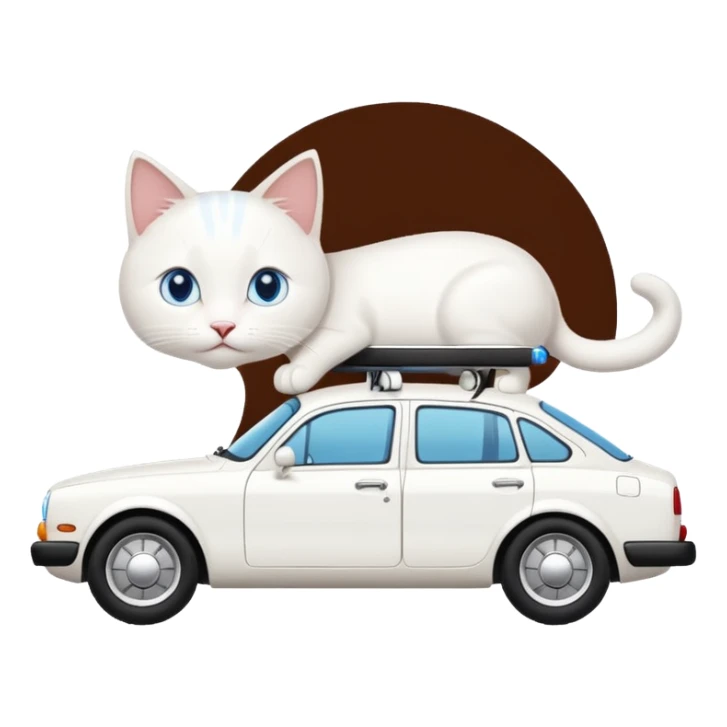 Please create a small emoji the size of 🚗 featuring a pure white cat with blue eyes on a white saloon car viewed from side. Again it is necessary that the emoji must be extremely small, much smaller than a standard sized sticker. sticker