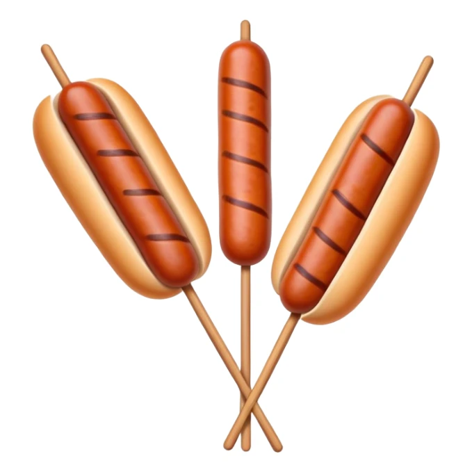 Harbin Russian style sausage on stick, simplified emoji style with bold outlines and bright colors, cartoon style northeastern Chinese street food sticker