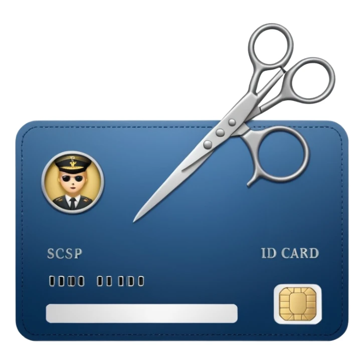 Scissors cutting military ID card in the middle front view sticker