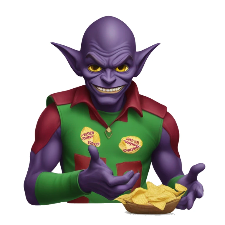 Green goblin with gucci shirt and chips on his hand sticker