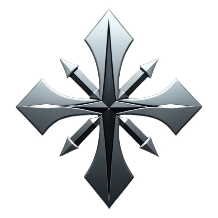 Emoji, dark futuristic cross, symmetrical geometric shape, black metal, gothic cyber aesthetic, minimal flat design, sharp edges, centered, transparent background do not use any other colors but metal and black sticker