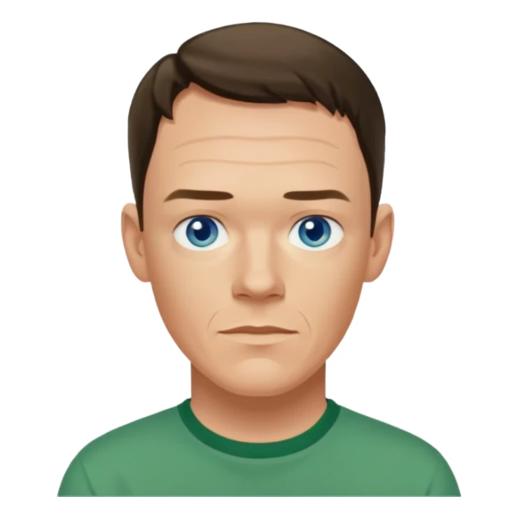 Matthew Lillard with blue eyes, green shirt sticker