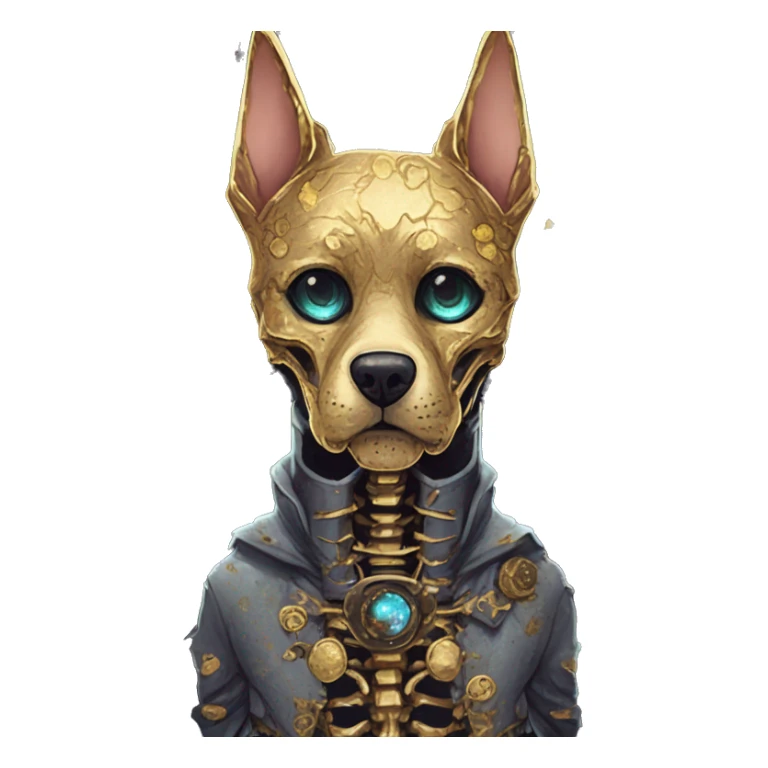 iridescent kintsugi fluffy zombie black brown gold dog fox head zombie skeleton gold mechanical nebula galaxy stars colorful flowers fairy lights vintage zombie sticker