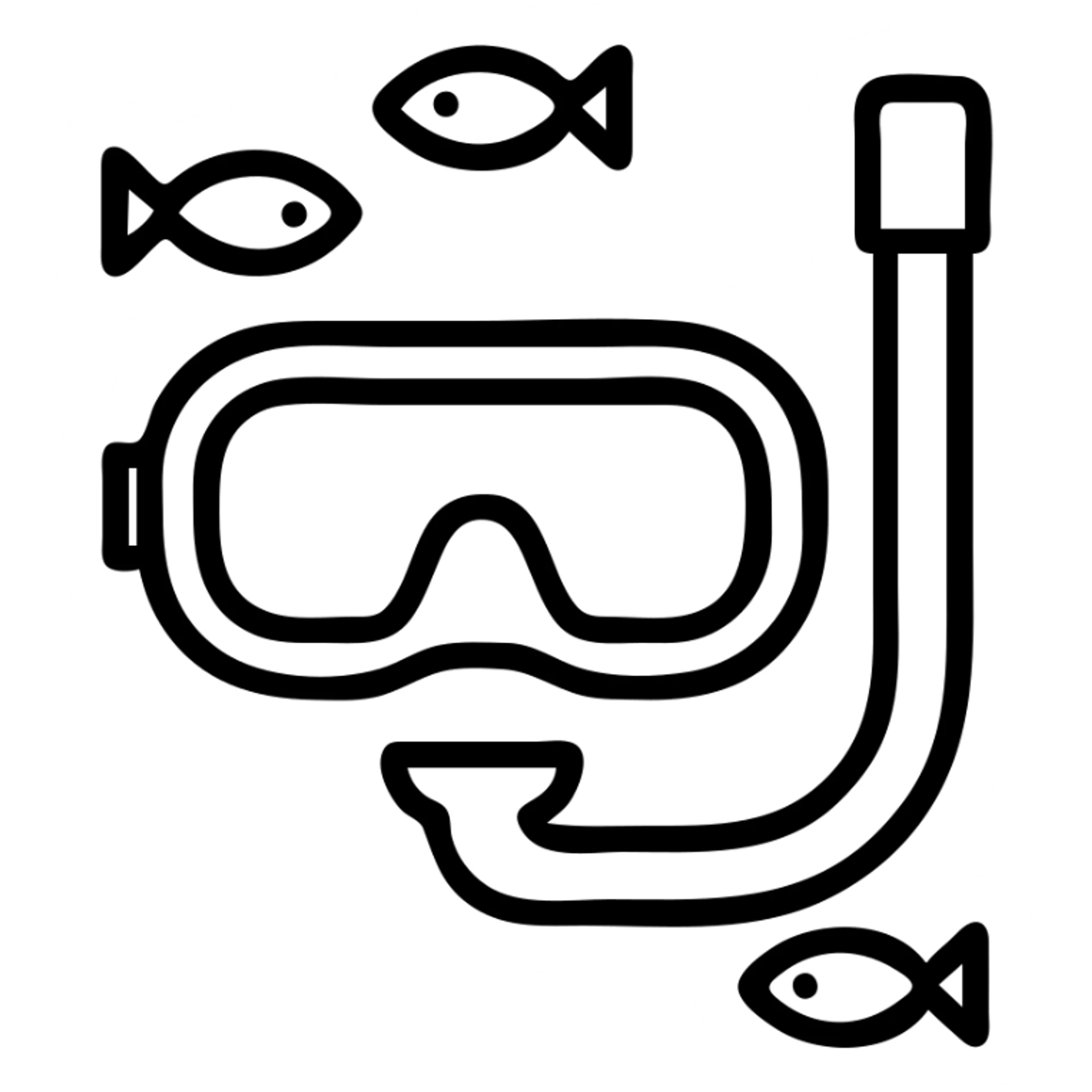 snorkel and mask outlined icon with three small fish swimming around sticker
