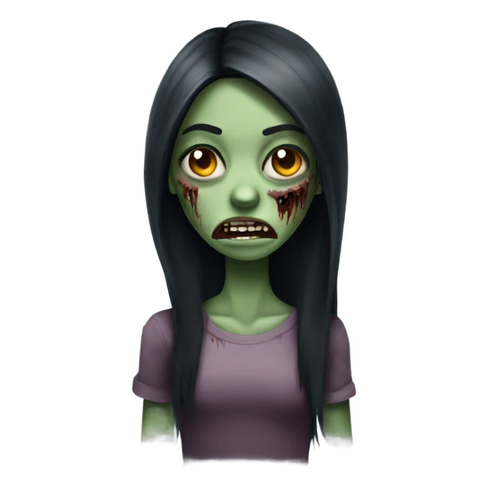 girl zombie with black long hair with teeth and serious face  sticker