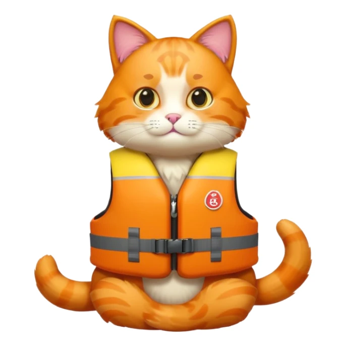 Big orange saviour cat emoji full body with life vest  sticker