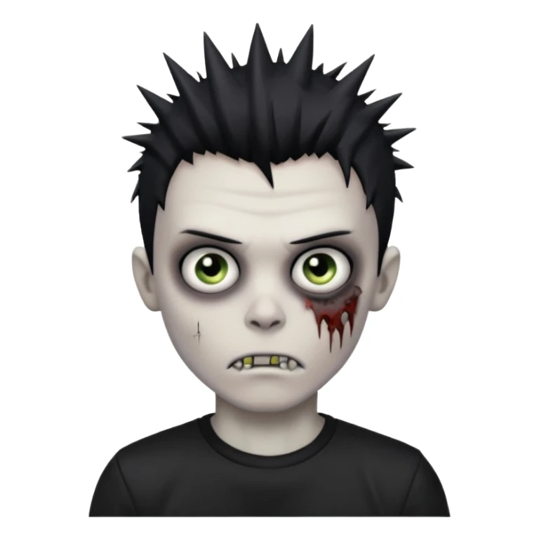 zombie boy with spiky black emo hair and a black shirt sticker