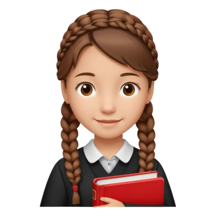 brown braid hair girl kid, student, black gile, red book sticker