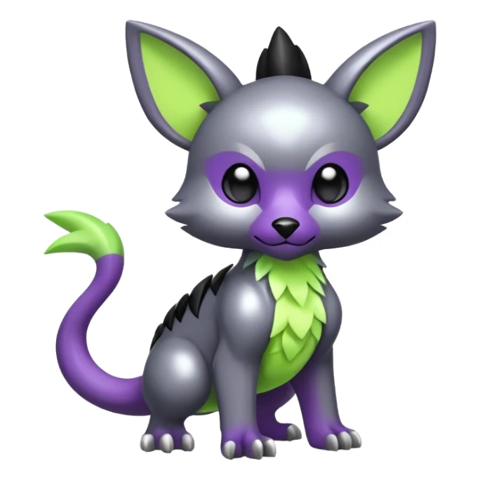 Cute cool shiny metallic alloy silver-grey-black-obsidian purple neon-green white lime animal hybrid Fakemon full body sticker