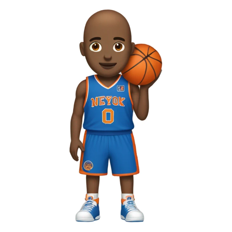 Basketball player with bald head and orange and blue NYK uniform # 30 sticker