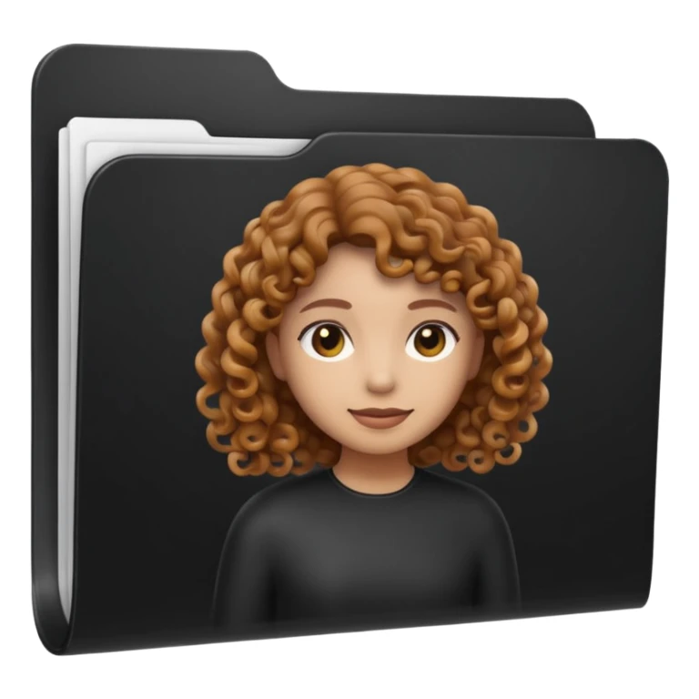A **simple emoji-style icon** of a **black transparent plastic folder**, sleek and minimal, with **rounded corners**, subtle translucency, soft shading, and a **small logo of a canela-skinned girl with curly hair** on the front.
 sticker
