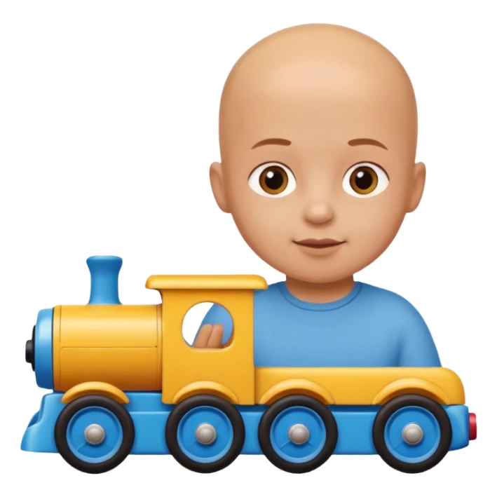 bald child playing with both toy cars and trains sticker