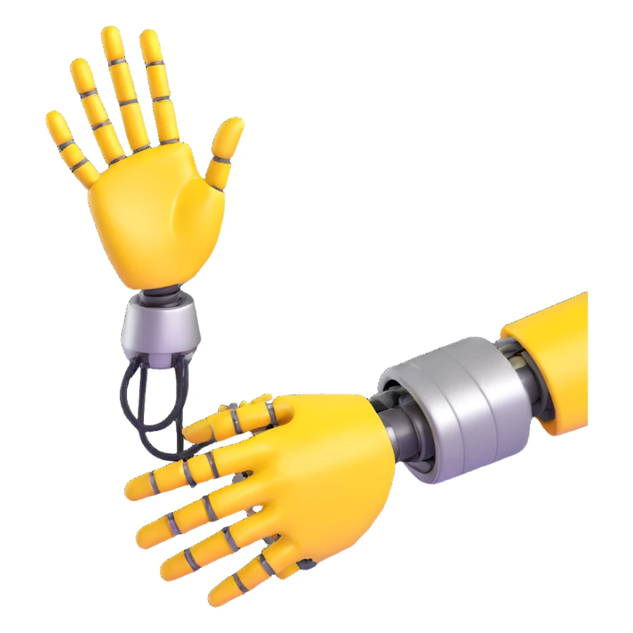 Human hand shaking robot hand, yellow human hand and metallic robot hand sticker