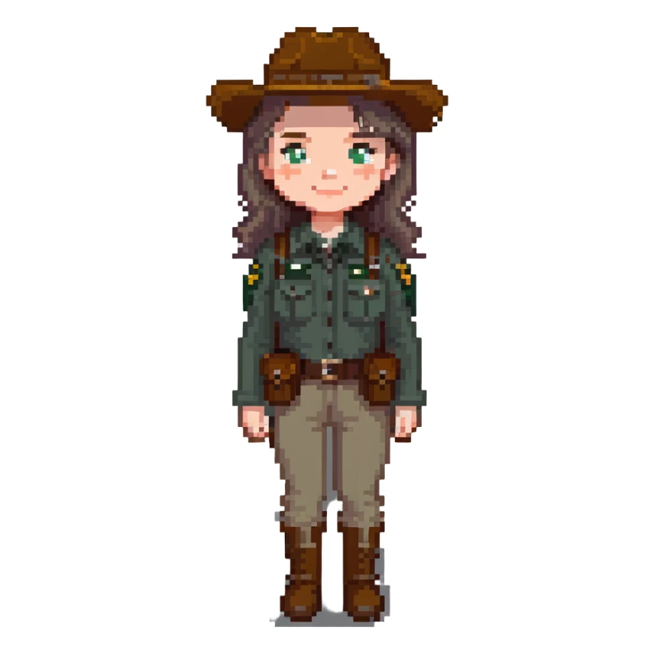 white woman park ranger with brown and gray hair sticker