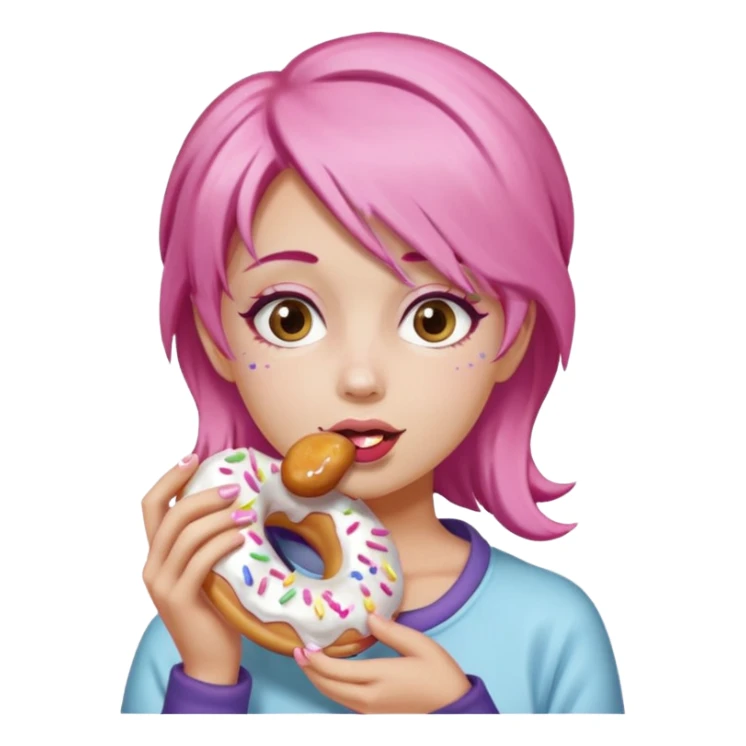 fat girl with pink hair eating donuts sticker