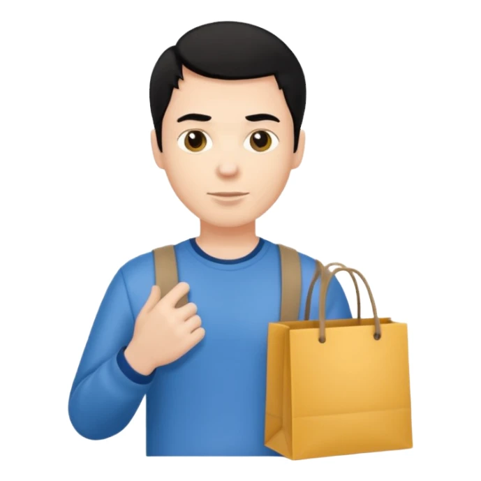 a white man black hair with clothing shopping bag sticker