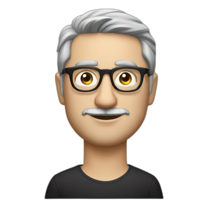 Black Tesla Model 3 with middle age lean white man with black hair & glasses sticker