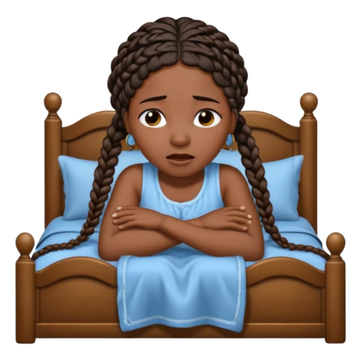 Black woman with braids in a big king size bed on one side by herself crying sticker