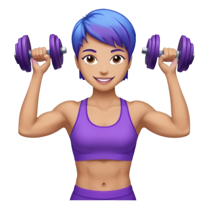 weight lift woman short blue purple har muscles sticker