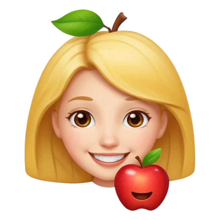 cheerful pose cute girl apple emoji style. don't hold an apple sticker